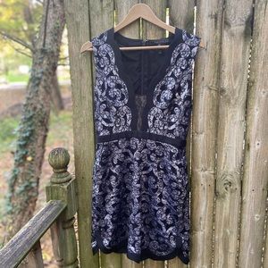 Bcbgmaxazria floral black and white dress